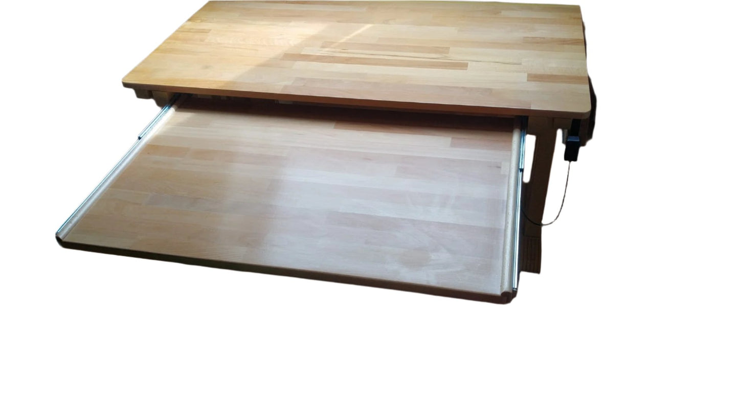 Bureau assis/debout réglable mécaniquement en bois de hêtre et métal « Binsfeld »